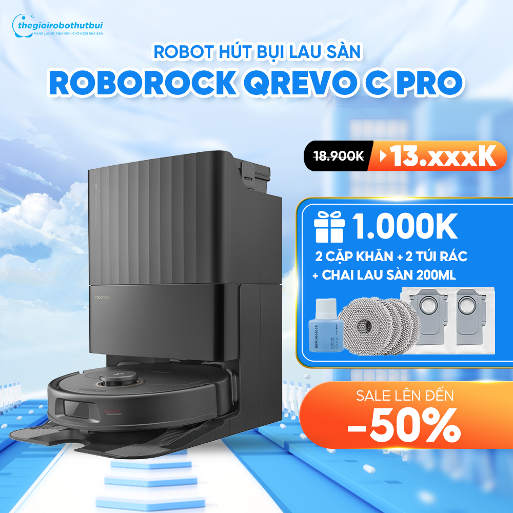 Robot hút bụi lau nhà Roborock Q revo C Pro – Lực Hút 18.500Pa – Bảo hành chính hãng 24 Tháng