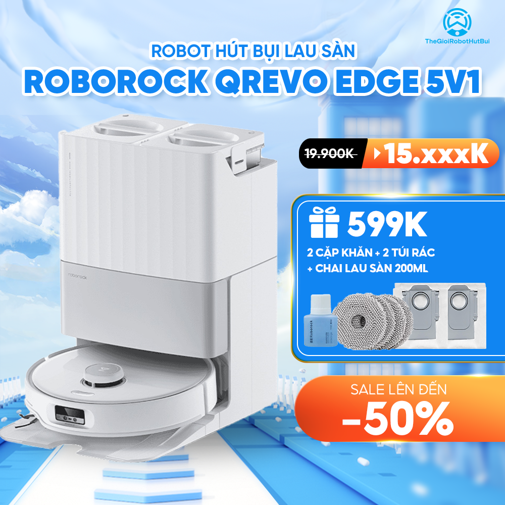 Robot Hút Bụi Lau Nhà Roborock Q Revo Edge 5v1 – Lực hút 18.500Pa – Xòe chổi cạnh – Bảo Hành chính hãng 24 Tháng