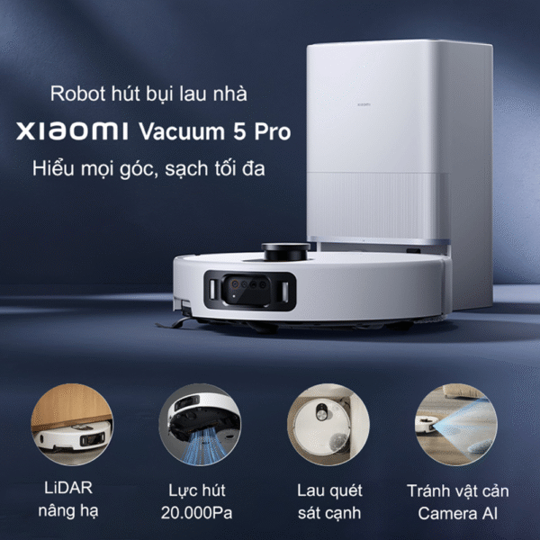 Robot hút bụi lau nhà Xiaomi Vacuum 5 Pro – Bản Quốc Tế – Bảo Hành 12 Tháng