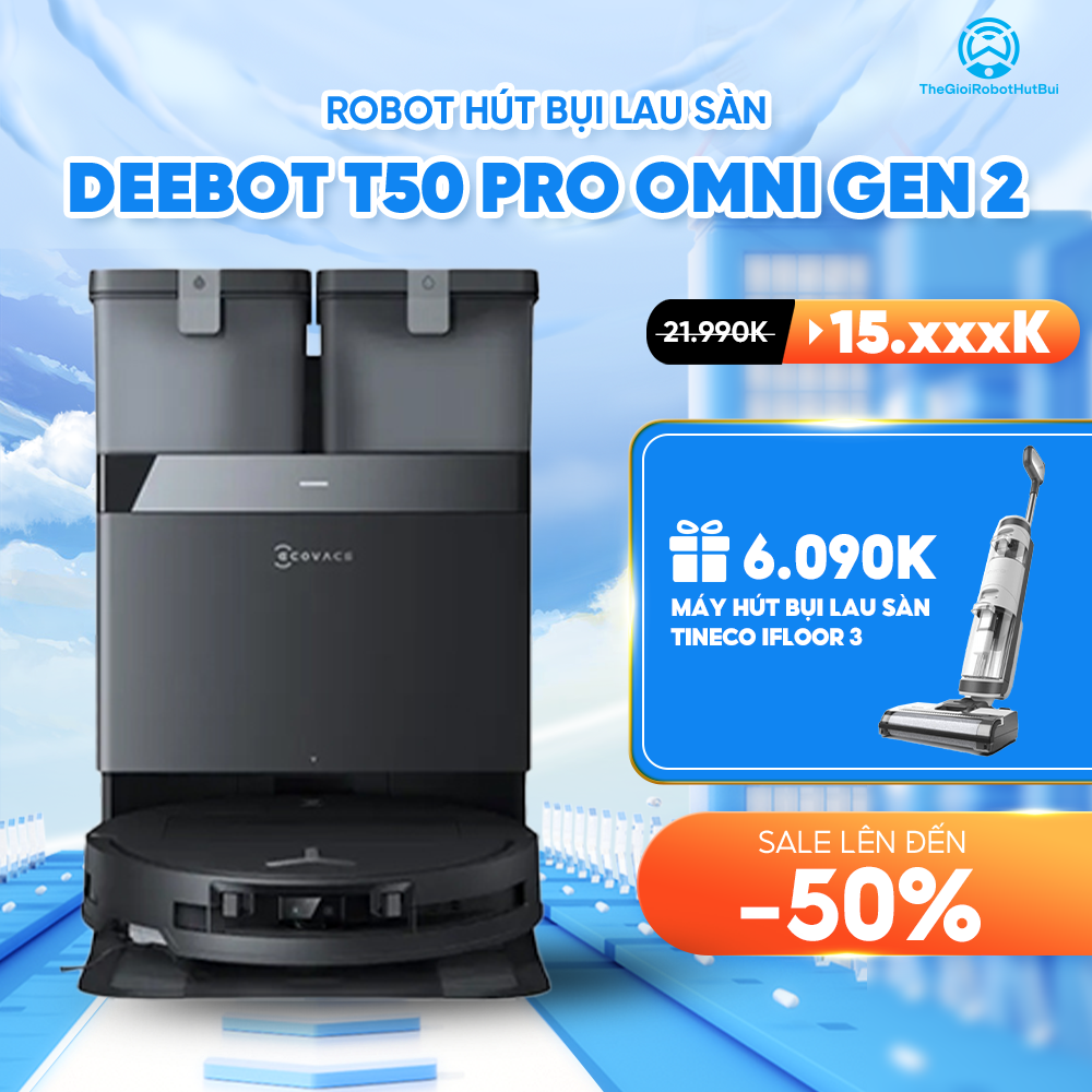 Robot hút bụi Ecovacs Deebot T50 Pro Omni Gen 2 – Bảo hành chính hãng 24 tháng