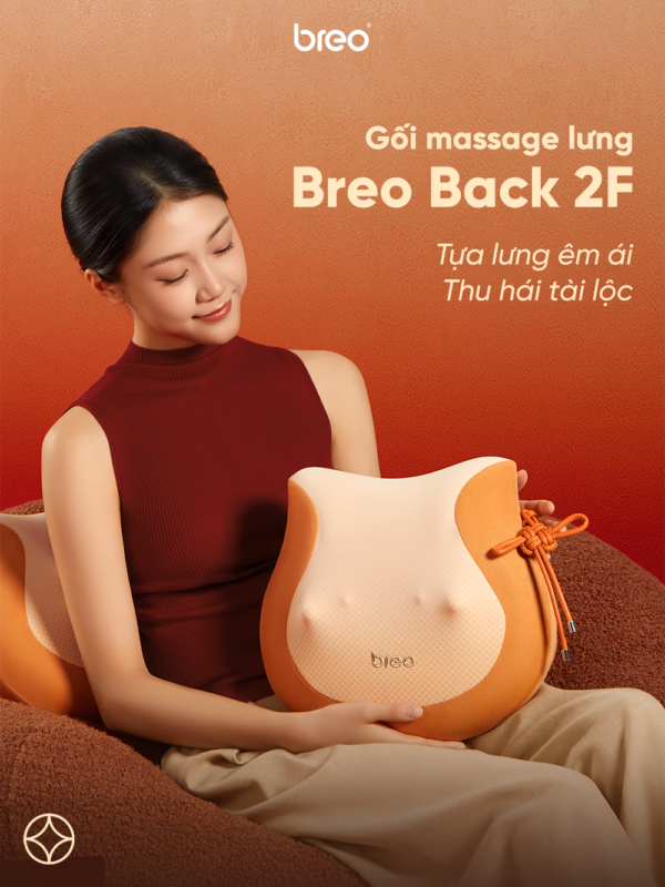 Gối Massage Lưng BREO Back 2F | Kĩ Thuật Massage Như Tay Người – Cao Su Non Êm Ái – Vỏ Tháo Rời | Bảo hành 12 Tháng