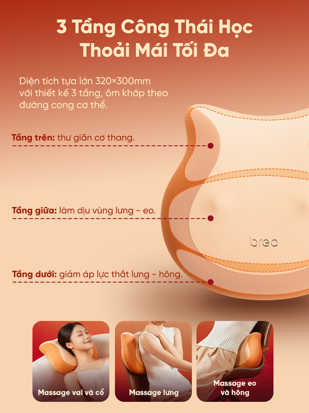 Gối Massage Lưng BREO Back 2F | Kĩ Thuật Massage Như Tay Người - Cao Su Non Êm Ái - Vỏ Tháo Rời | Bảo hành 12 Tháng 58 BREO Back 2F 4