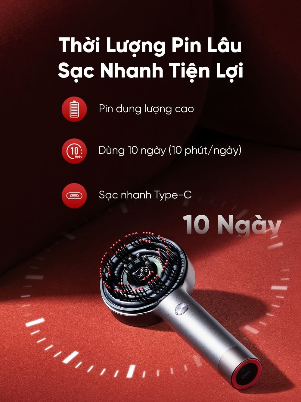 Lược Điện Massage Da Đầu Breo Scalp 3 | Hỗ Trợ Mọc Tóc - Khoang Chứa Serum - Ánh Sáng Đỏ | Bảo hành 12 Tháng 50 BREO Scalp 3 6