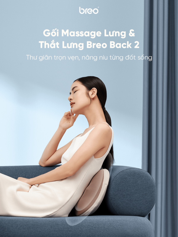 Gối Massage Lưng BREO Back 2 | Xoa Bóp Chườm Nóng – Có Dây Cài Cố Định – Sử Dụng Không Dây | Bảo hành 12 Tháng