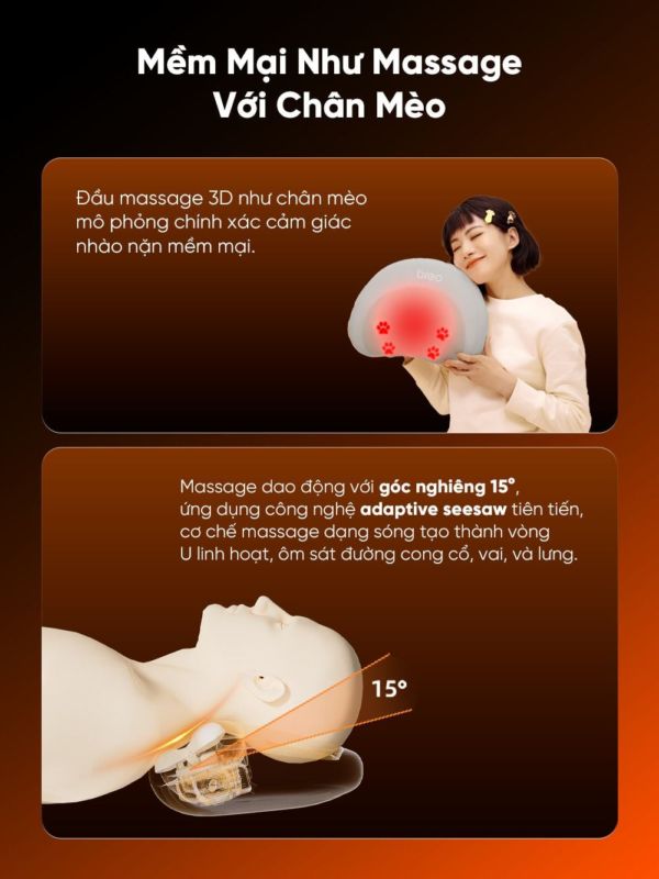 Gối Massage Cổ Vai Gáy Breo P2 | Massage Như Tay Người – Sử Dụng Không Dây – Êm Như Gối Ngủ | Bảo hành 12 Tháng