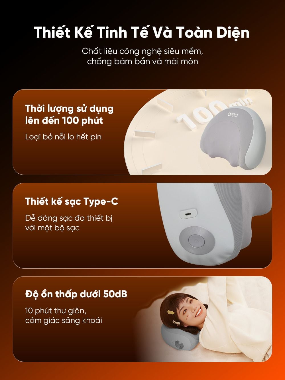 Gối Massage Cổ Vai Gáy Breo P2 | Massage Như Tay Người - Sử Dụng Không Dây - Êm Như Gối Ngủ | Bảo hành 12 Tháng 52 Breo P2 7