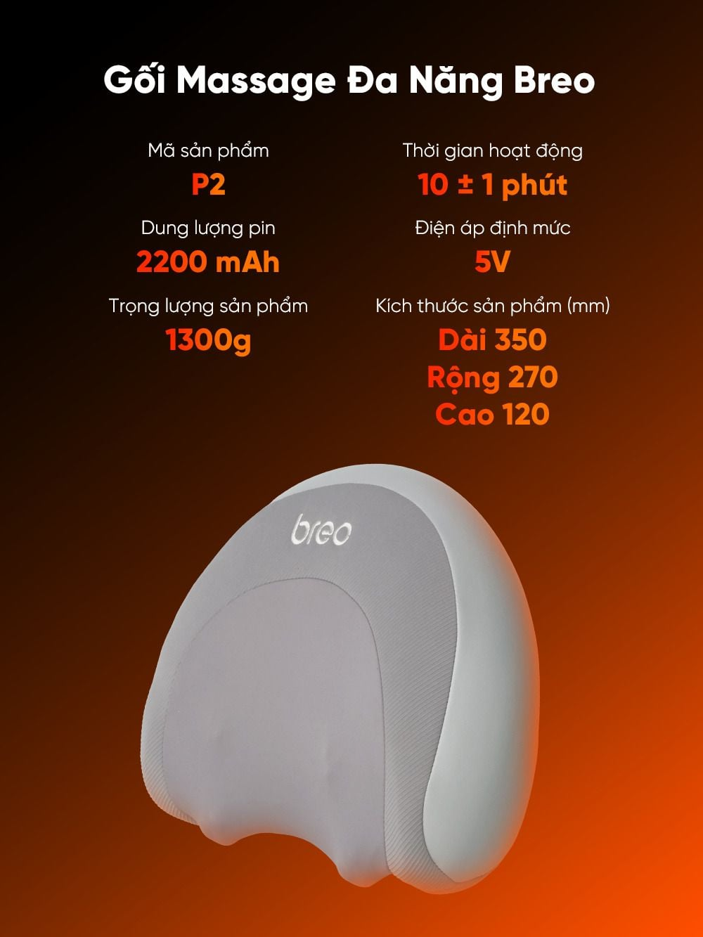 Gối Massage Cổ Vai Gáy Breo P2 | Massage Như Tay Người - Sử Dụng Không Dây - Êm Như Gối Ngủ | Bảo hành 12 Tháng 53 Breo P2 8