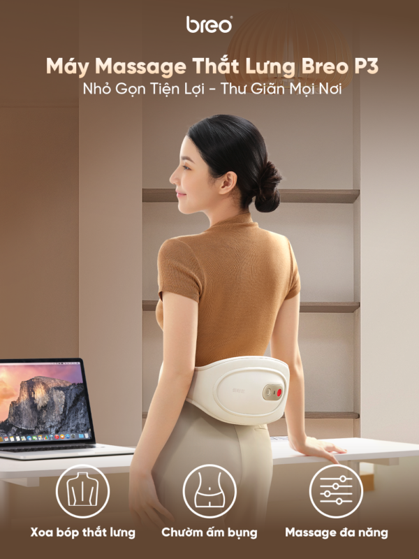 Máy Massage Lưng Cột Sống Breo P3 | Xoa Bóp Êm Ái – Chườm Ấm Thư Giãn – Đai Đeo Tiện Lợi | Bảo hành 12 Tháng