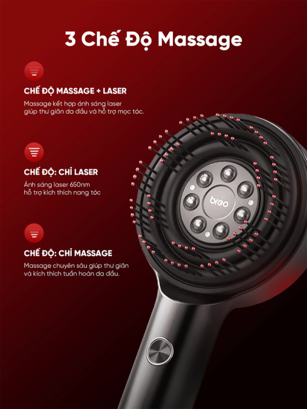 Lược Điện Massage Da Đầu BREO Scalp 3L | Ánh Sáng Laser 3R – Phát Triển Nang Tóc | Bảo hành 12 Tháng