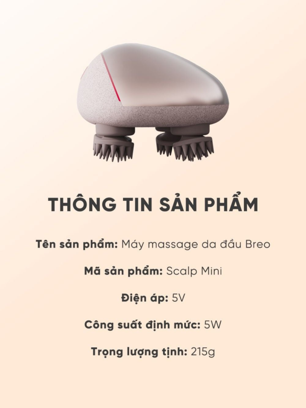 Máy Massage Da Đầu BREO Scalp Mini | Đầu Silicon Lưu Thông Khí Huyết – Kích Thích Mọc Tóc – Chống Nước | Bảo hành 12 Tháng