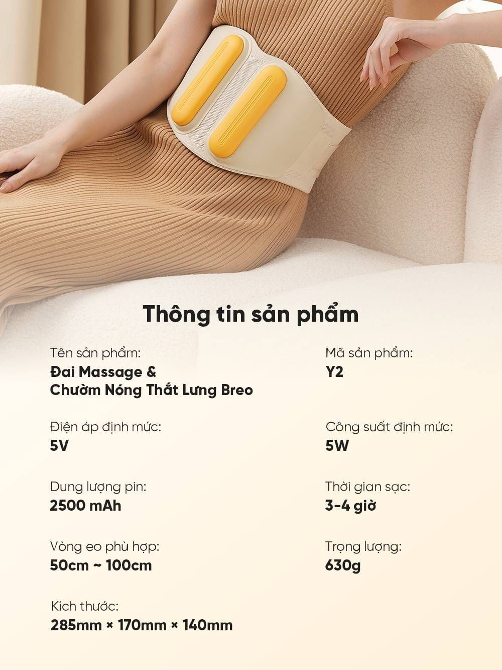 Máy Massage Chườm Nóng Bụng Và Thắt Lưng Breo Y2 | Chườm Ấm Hồng Ngoại - Đa Năng Hỗ Trợ Giảm Đau Lưng | Bảo hành 12 Tháng 69 Breo Y2 12