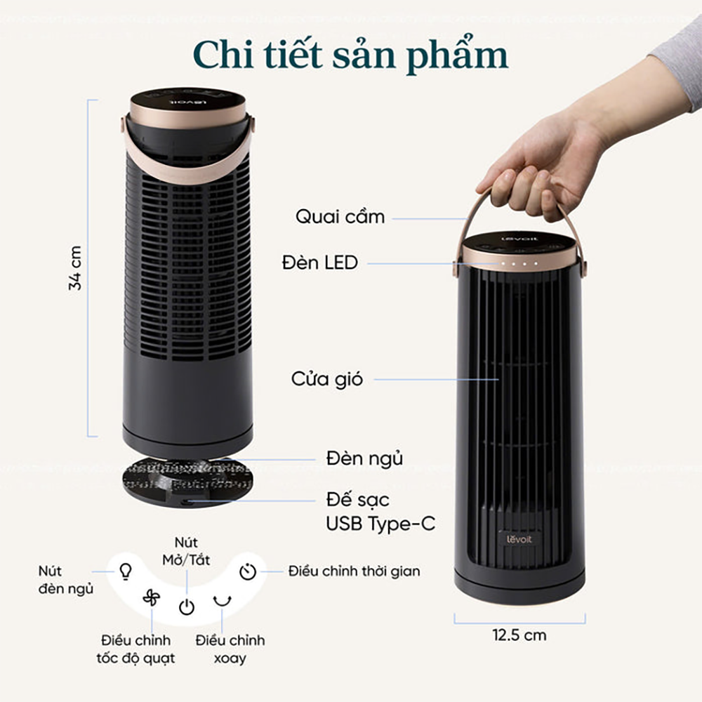 Quạt Tháp Thông Minh Levoit Windi Mini Pro | Điều khiển từ xa - Đèn ngủ - 5 tốc độ gió - Tích điện | Bảo hành 24 Tháng 53 Windi Mini Pro 8