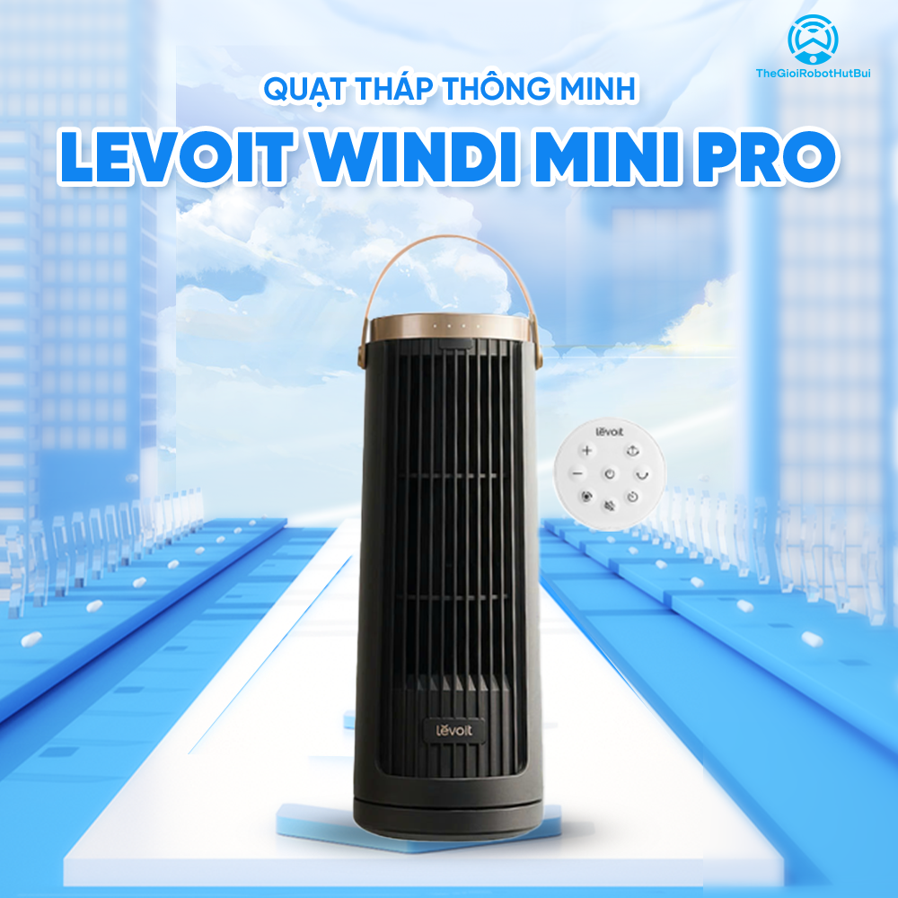 Quạt Tháp Thông Minh Levoit Windi Mini Pro | Điều khiển từ xa – Đèn ngủ – 5 tốc độ gió – Tích điện | Bảo hành 24 Tháng