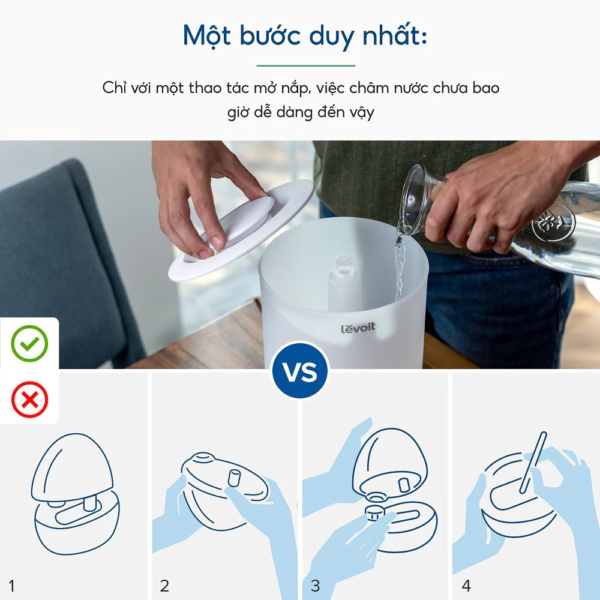Máy Phun Sương Tạo Ẩm và Xông Tinh Dầu 2 trong 1 Levoit Dual 150 Ultrasonic | Công nghệ siêu âm – 4 cấp độ – Đèn ngủ –  Bảo hành 24 Tháng