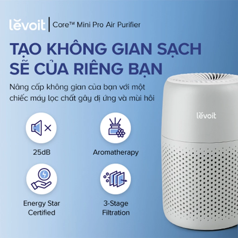 Máy Lọc Không Khí Levoit Core Mini Pro - Lõi HEPA 3 lớp lọc bụi mịn - Khuếch tán tinh dầu - Màn điều khiển - Bảo hành 24 Tháng 46 Levoit Mini Pro 1